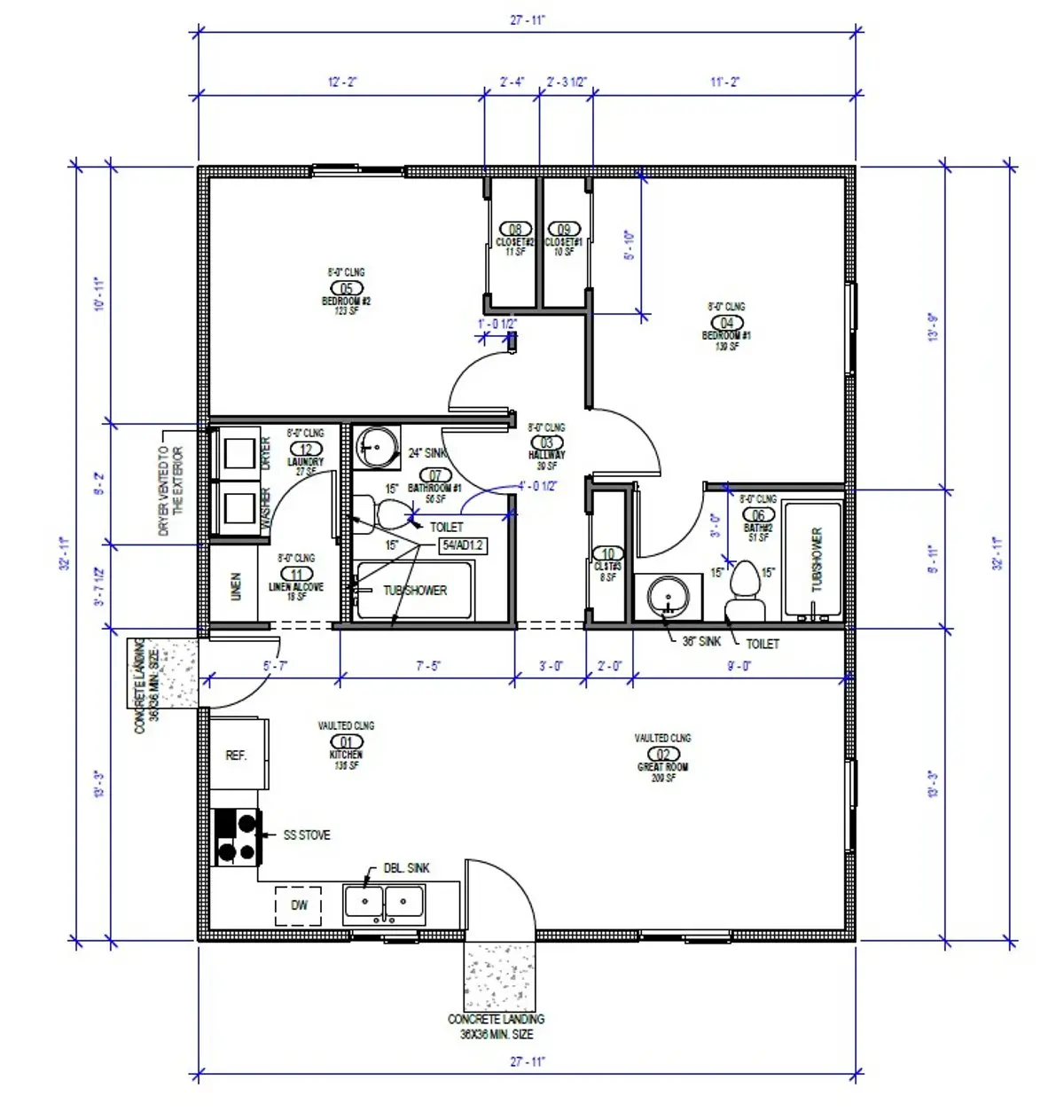 Efficient two-bedroom living. floor plan drawing